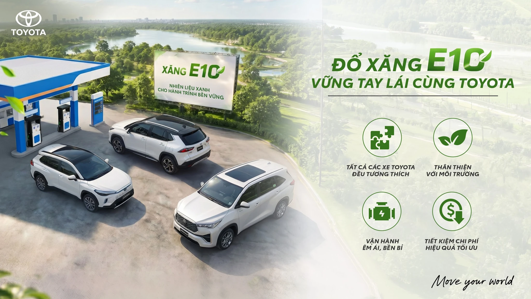 Các mẫu xe Toyota đang phân phối đều tương thích xăng sinh học E10